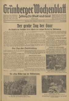 Gr&uuml;nberger Wochenblatt: Zeitung f&uuml;r Stadt und Land, No. 11. (14. Januar 1935)