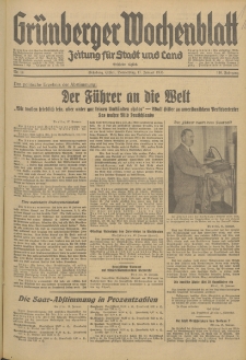 Gr&uuml;nberger Wochenblatt: Zeitung f&uuml;r Stadt und Land, No. 14. (17. Januar 1935)