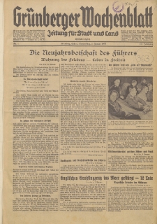 Gr&uuml;nberger Wochenblatt: Zeitung f&uuml;r Stadt und Land, No. 1. (2. Januar 1936)