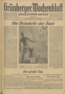 Gr&uuml;nberger Wochenblatt: Zeitung f&uuml;r Stadt und Land, No. 51. (1. M&auml;rz 1935)