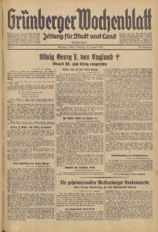 Gr&uuml;nberger Wochenblatt: Zeitung f&uuml;r Stadt und Land, No. 17. (21. Januar 1936)