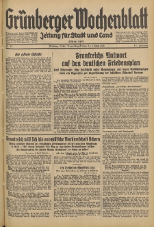 Gr&uuml;nberger Wochenblatt: Zeitung f&uuml;r Stadt und Land, No. 85. (9./10. April 1936)