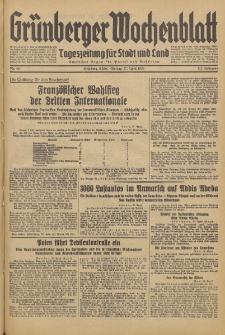 Gr&uuml;nberger Wochenblatt: Tageszeitung f&uuml;r Stadt und Land, No. 98. (27. April 1936)