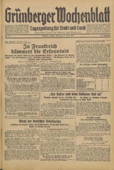 Gr&uuml;nberger Wochenblatt: Tageszeitung f&uuml;r Stadt und Land, No. 99. (28. April 1936)