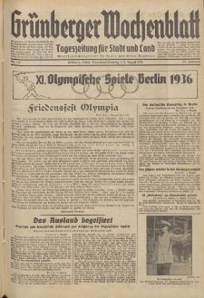Gr&uuml;nberger Wochenblatt: Tageszeitung f&uuml;r Stadt und Land, No. 178. (1./2. August 1936)
