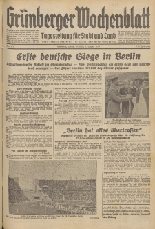 Grünberger Wochenblatt: Tageszeitung für Stadt und Land, No. 179. (3. August 1936)