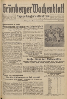Gr&uuml;nberger Wochenblatt: Tageszeitung f&uuml;r Stadt und Land, No. 185. (10. August 1936)