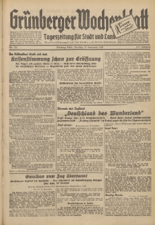 Gr&uuml;nberger Wochenblatt: Tageszeitung f&uuml;r Stadt und Land, No. 222. (22. September 1936)