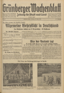 Grünberger Wochenblatt: Zeitung für Stadt und Land, No. 65. (18. März 1935)