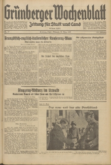 Gr&uuml;nberger Wochenblatt: Zeitung f&uuml;r Stadt und Land, No. 67. (20. M&auml;rz 1935)