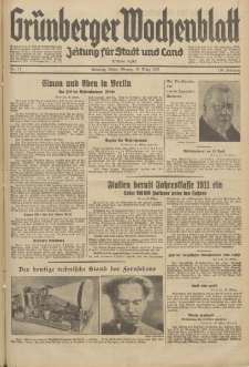 Gr&uuml;nberger Wochenblatt: Zeitung f&uuml;r Stadt und Land, No. 71. (25. M&auml;rz 1935)