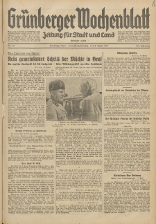 Gr&uuml;nberger Wochenblatt: Zeitung f&uuml;r Stadt und Land, No. 88. (13./14. April 1935)