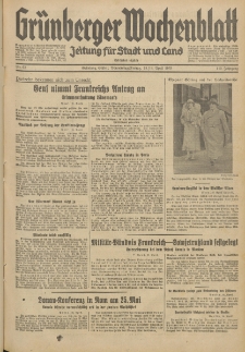 Gr&uuml;nberger Wochenblatt: Zeitung f&uuml;r Stadt und Land, No. 92. (18./19. April 1935)