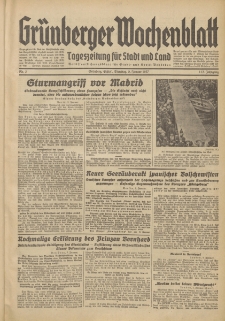 Gr&uuml;nberger Wochenblatt: Tageszeitung f&uuml;r Stadt und Land, No. 3. (5. Januar 1937)