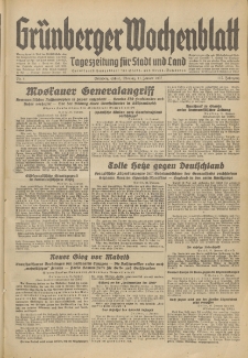 Gr&uuml;nberger Wochenblatt: Tageszeitung f&uuml;r Stadt und Land, No. 8. (11. Januar 1937)