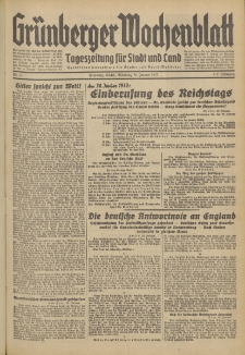 Gr&uuml;nberger Wochenblatt: Tageszeitung f&uuml;r Stadt und Land, No. 21. (26. Januar 1937)
