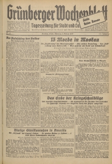 Gr&uuml;nberger Wochenblatt: Tageszeitung f&uuml;r Stadt und Land, No. 27. (2. Februar 1937)
