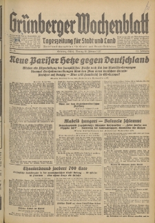 Gr&uuml;nberger Wochenblatt: Tageszeitung f&uuml;r Stadt und Land, No. 38. (15. Februar 1937)