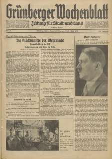 Gr&uuml;nberger Wochenblatt: Zeitung f&uuml;r Stadt und Land, No. 93. (20./21. April 1935)