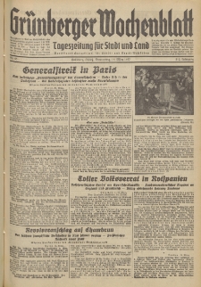Gr&uuml;nberger Wochenblatt: Tageszeitung f&uuml;r Stadt und Land, No. 65. (18. M&auml;rz 1937)