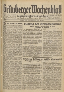 Gr&uuml;nberger Wochenblatt: Tageszeitung f&uuml;r Stadt und Land, No. 67. (20./21. M&auml;rz 1937)