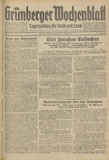 Gr&uuml;nberger Wochenblatt: Tageszeitung f&uuml;r Stadt und Land, No. 87. (15. April 1937)