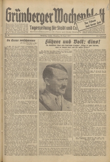 Gr&uuml;nberger Wochenblatt: Tageszeitung f&uuml;r Stadt und Land, No. 91. (20. April 1937)