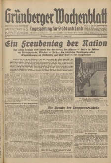 Gr&uuml;nberger Wochenblatt: Tageszeitung f&uuml;r Stadt und Land, No. 92. (21. April 1937)