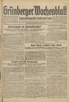 Gr&uuml;nberger Wochenblatt: Tageszeitung f&uuml;r Stadt und Land, No. 96. (26. April 1937)