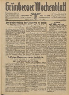 Grünberger Wochenblatt: Tageszeitung für Stadt und Land, No. 6. (8./9. Januar 1938)