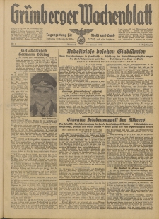 Gr&uuml;nberger Wochenblatt: Tageszeitung f&uuml;r Stadt und Land, No. 9. (12. Januar 1938)