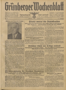 Gr&uuml;nberger Wochenblatt: Tageszeitung f&uuml;r Stadt und Land, No. 27. (2. Februar 1938)