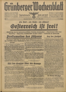 Gr&uuml;nberger Wochenblatt: Tageszeitung f&uuml;r Stadt und Land, No. 60. (12./13. M&auml;rz 1938)