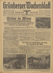 Gr&uuml;nberger Wochenblatt: Tageszeitung f&uuml;r Stadt und Land, No. 62. (15. M&auml;rz 1938)