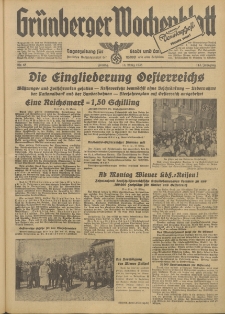 Gr&uuml;nberger Wochenblatt: Tageszeitung f&uuml;r Stadt und Land, No. 65. (18. M&auml;rz 1938)