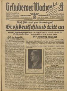 Gr&uuml;nberger Wochenblatt: Tageszeitung f&uuml;r Stadt und Land, No. 66. (19./20. M&auml;rz 1938)