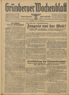 Gr&uuml;nberger Wochenblatt: Tageszeitung f&uuml;r Stadt und Land, No. 69. (23. M&auml;rz 1938)