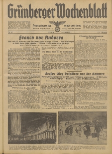 Gr&uuml;nberger Wochenblatt: Tageszeitung f&uuml;r Stadt und Land, No. 87. (13. April 1938)