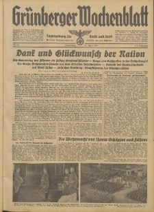 Gr&uuml;nberger Wochenblatt: Tageszeitung f&uuml;r Stadt und Land, No. 92. (21. April 1938)