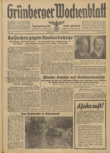 Gr&uuml;nberger Wochenblatt: Tageszeitung f&uuml;r Stadt und Land, No. 121. (25. Mai 1938)