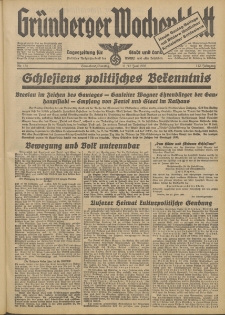 Gr&uuml;nberger Wochenblatt: Tageszeitung f&uuml;r Stadt und Land, No. 134. (11./12. Juni 1938)