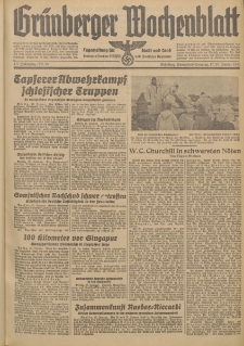 Gr&uuml;nberger Wochenblatt: Tageszeitung f&uuml;r Stadt und Land, No. 14. (17./18. Januar 1942)