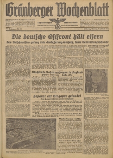 Gr&uuml;nberger Wochenblatt: Tageszeitung f&uuml;r Stadt und Land, No. 33. (9. Februar 1942)