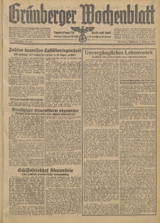 Gr&uuml;nberger Wochenblatt: Tageszeitung f&uuml;r Stadt und Land, No. 35. (11. Februar 1942)