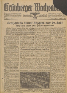 Gr&uuml;nberger Wochenblatt: Tageszeitung f&uuml;r Stadt und Land, No. 37. (13. Februar 1942)