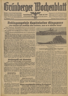 Grünberger Wochenblatt: Tageszeitung für Stadt und Land, No. 39. (16. Februar 1942)
