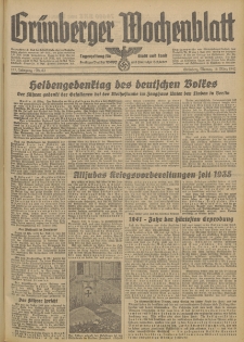 Gr&uuml;nberger Wochenblatt: Tageszeitung f&uuml;r Stadt und Land, No. 63. (16. M&auml;rz 1942)