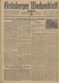 Gr&uuml;nberger Wochenblatt: Tageszeitung f&uuml;r Stadt und Land, No. 67. (20. M&auml;rz 1942)