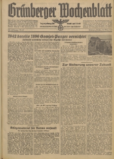 Grünberger Wochenblatt: Tageszeitung für Stadt und Land, No. 67. (20. März 1942)