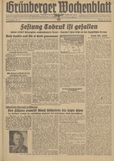 Grünberger Wochenblatt: Tageszeitung für Stadt und Land, No. 143. (22. Juni 1942)